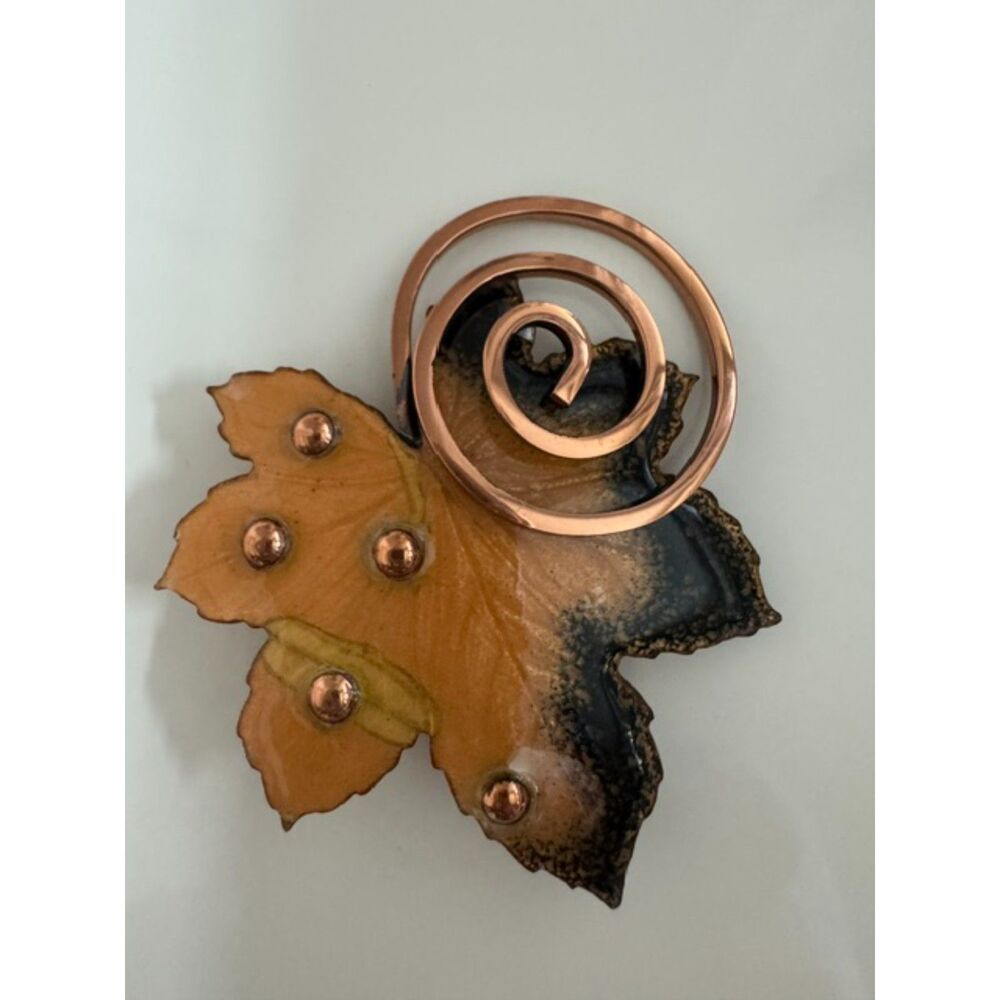 Vintage Matisse Renoir Copper Leaf Brooch Pin Mid Century Modern Signed.